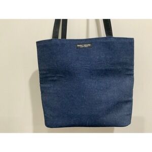 Kate Spade New York Denim Tote Bag Indigo Blue Black Straps Small Medium Handbag